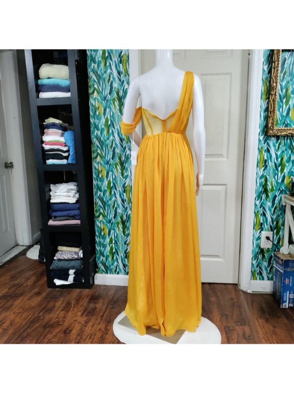 Miss Circle XXS Silk Pleated Corset Slit Maxi Dress Yellow Back In Style - Picture 11 of 15